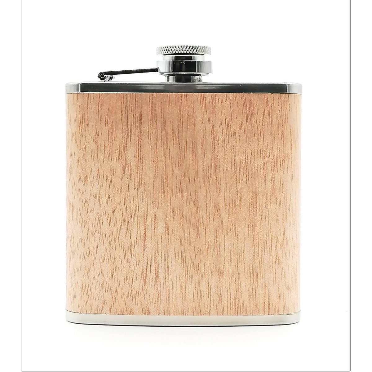 Flask made of stainless steel with light-colored real wood casing
