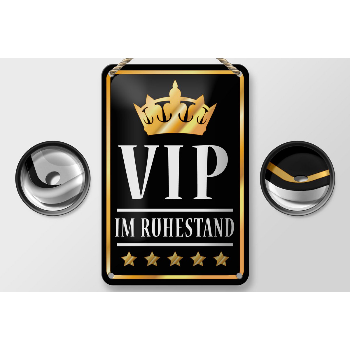 Targa in metallo con scritta "VIP in pensione" 12x18 cm (b/n) decorazione