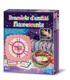 Colorful, glowing friendship bracelets with various shapes and patterns. Includes materials for making multiple bracelets.