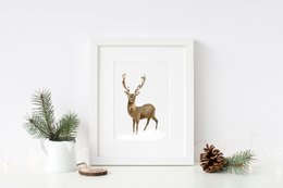 Deer and birds poster, botanical Christmas poster, deer poster, Christmas print, reindeer Christmas decor, Christmas poster