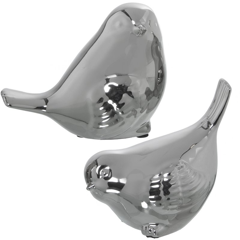 SET 2 FIGURE DI UCCELLI IN CERAMICA ARGENTO _13X8X11+12X8X12CM LL53790