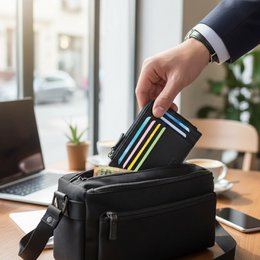 RB10793A | Karten-/Dokumentenetui mit Reißverschluss und RFID-Schutz aus echtem Vollnarbenleder mit leichter Narbung. Schwarze Farbe. Abmessungen: 12 x 9 x 0,5 cm