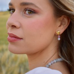 Boucles d'oreilles clous coeur plaqué or avec pendentif cristal rose
