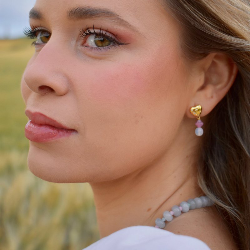 Boucles d'oreilles clous coeur plaqué or avec pendentif cristal rose