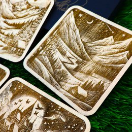 Wooden Winter Coasters, Snowy Forest and Mountain Decor, Housewarming Gift