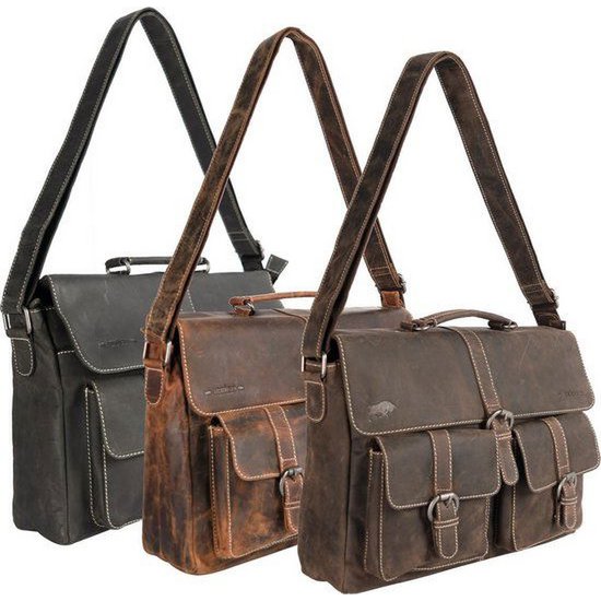 Messenger Bag from buffalo leather for 15.6 inch laptops in cognac color