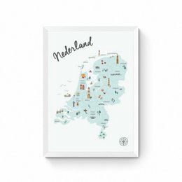 Pays-Bas - Affiche carte pour chambre d'enfant - Bleu