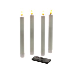 S/4 pcs. LED stick candle, white, real wax/plastic/LED, H. 24.5 cm