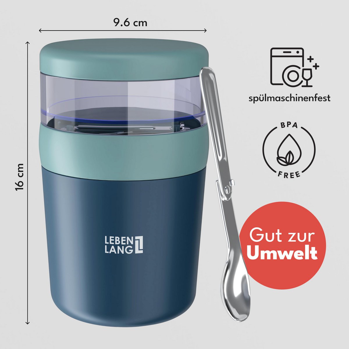 Taza de cereales para llevar de por vida con cuchara - pared interior aislante de acero inoxidable y 650 ml I taza de yogur para llevar taza de cereales taza de cereales para llevar taza para gachas yogur yogur niños y adultos en movimiento