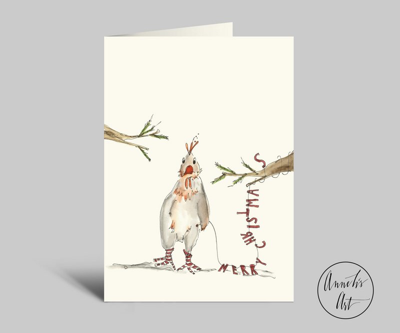 Feliz Navidad | Tarjeta de Navidad divertida con pollo | Tarjeta plegada DIN A6 con sobre