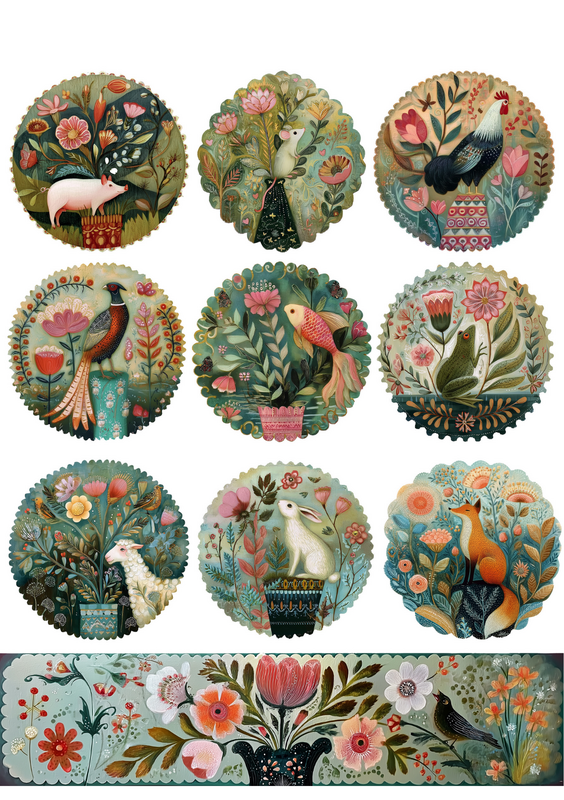 Animali d'arte popolare | Set di carta creativa Fripperies