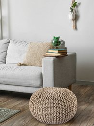 Pouf Ø 55 H 37 H 37 Strickhocker Sitzpouf Bodenkissen nachhaltig