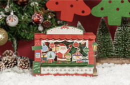 3D Pop up julekort julemarked invitation med kugle og stjerner