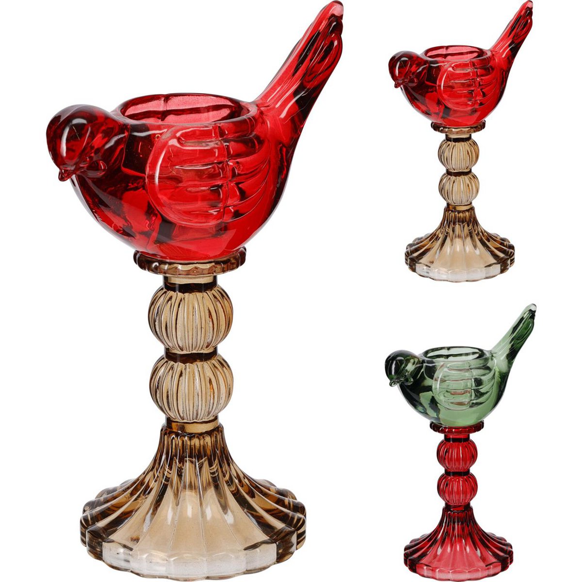 Kandelaar vogel glas 18cm 2ass