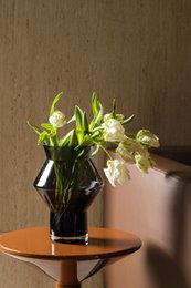 Large design vase with jaggy angular cylindrical shape, dark grey high quality glass, CUZ14GR