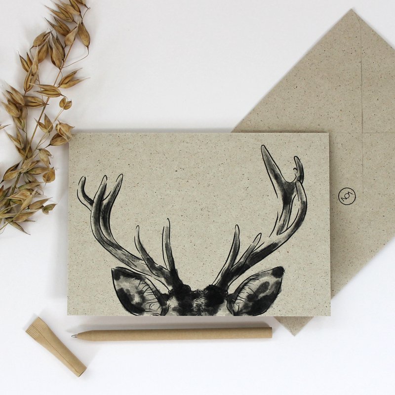 Folding card made of grass paper, antlers