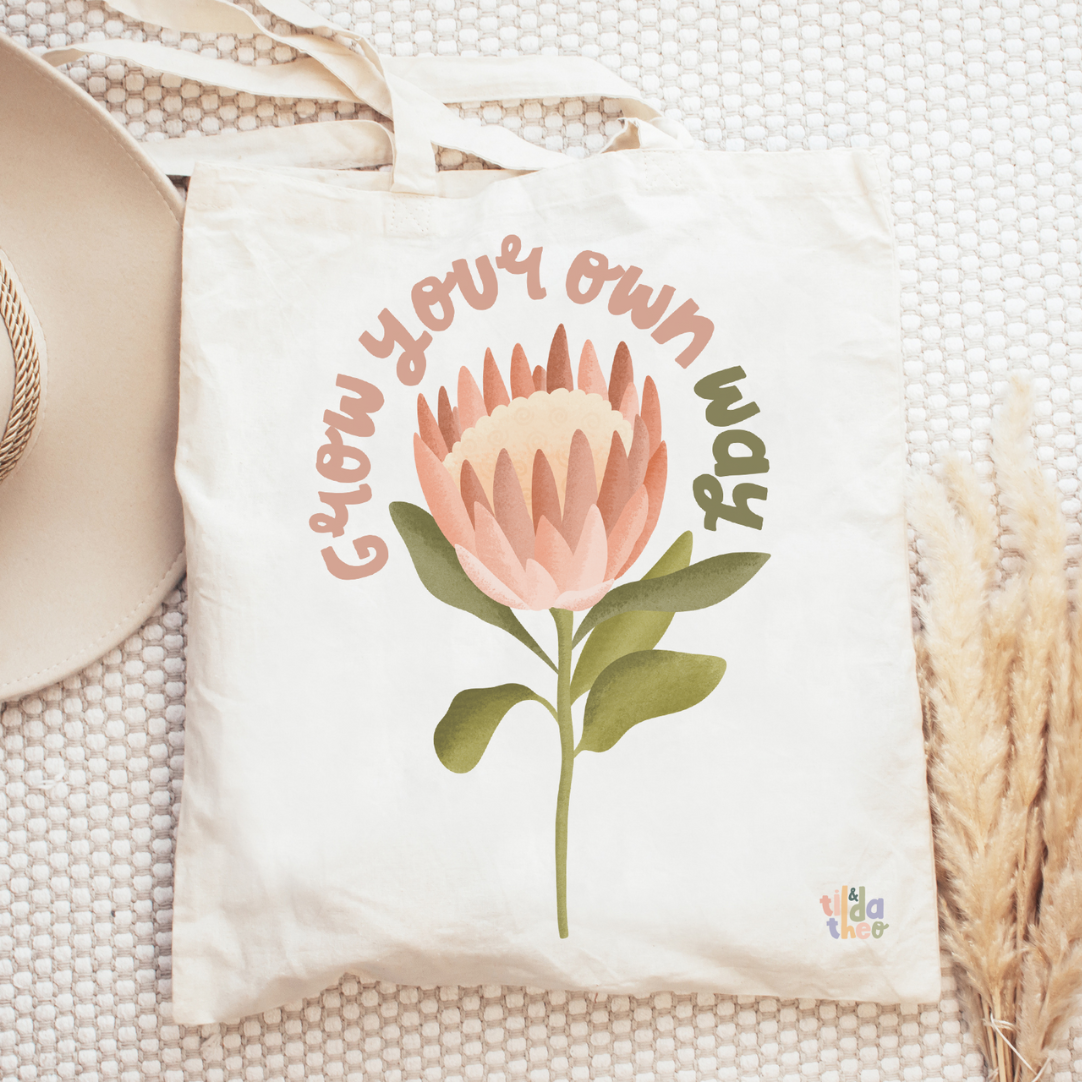 Stoffen tas Protea "Grow your own way" bloem - jute tas plant boho