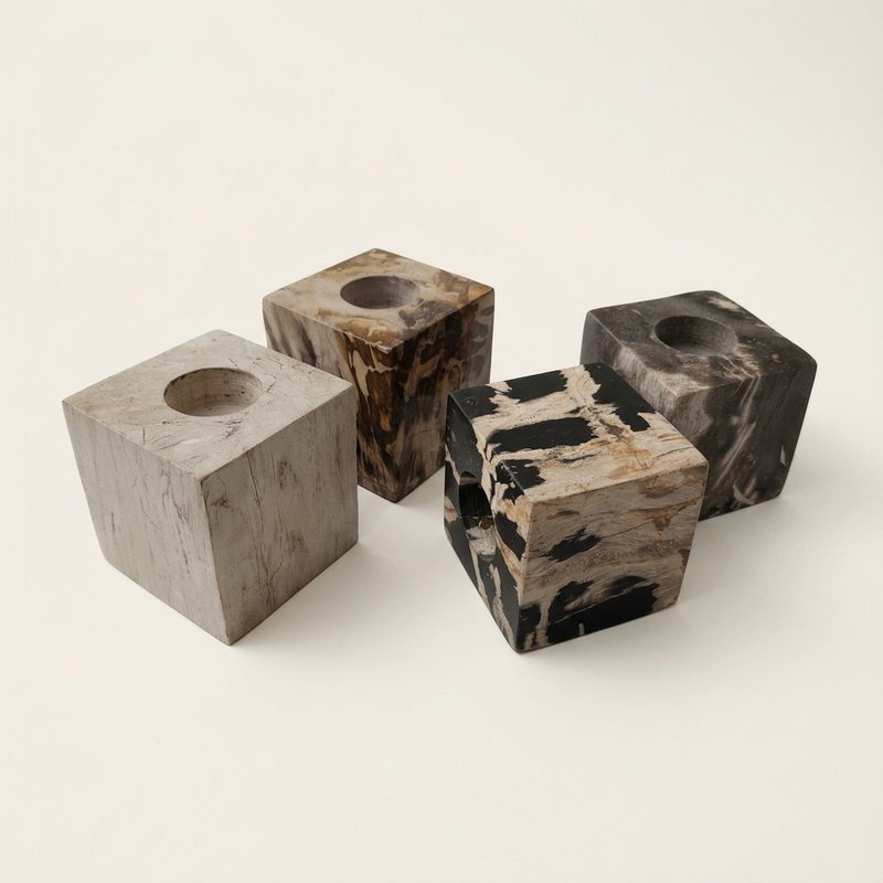 Teelichthalter aus versteinertem Holz – 9 × 9 × 9 cm | Gemischte Auswahl