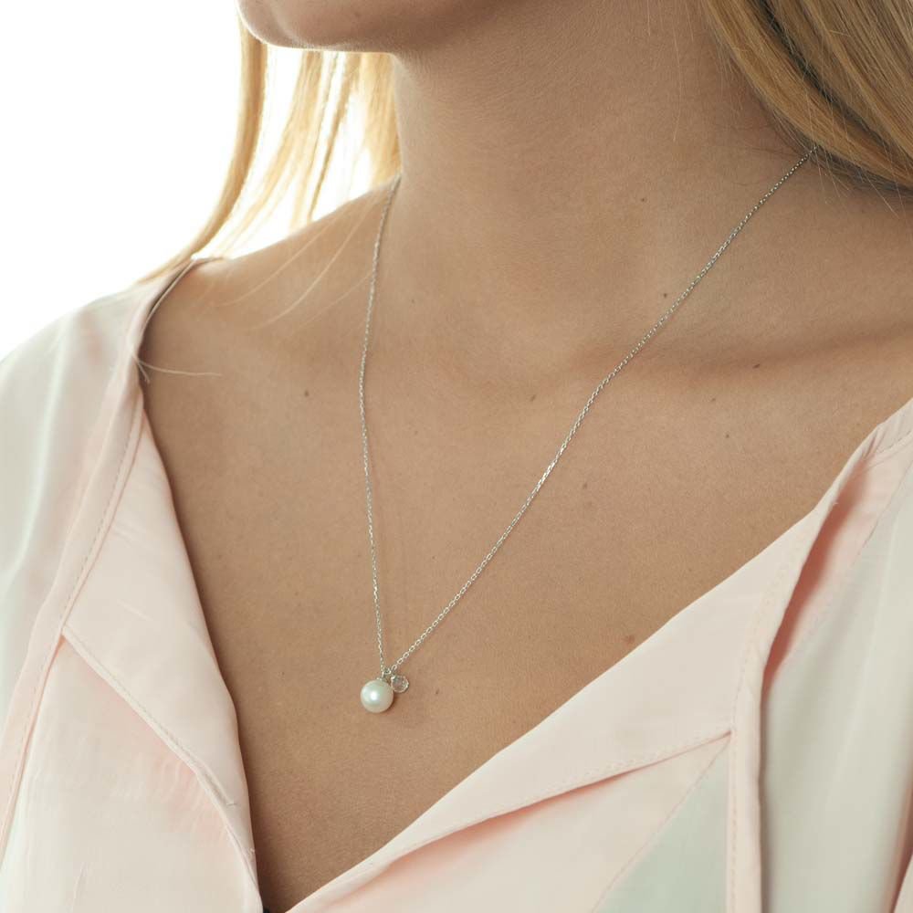 Halsketting Two Drop, 925 sterling zilver, parel/bergkristal