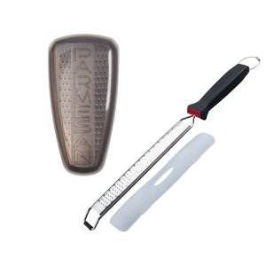 Duo Lange Grobkornschalenreibe mit Schutzhülle und Parmesanreibe und Aufbewahrungsbox FM Professional Gourmet