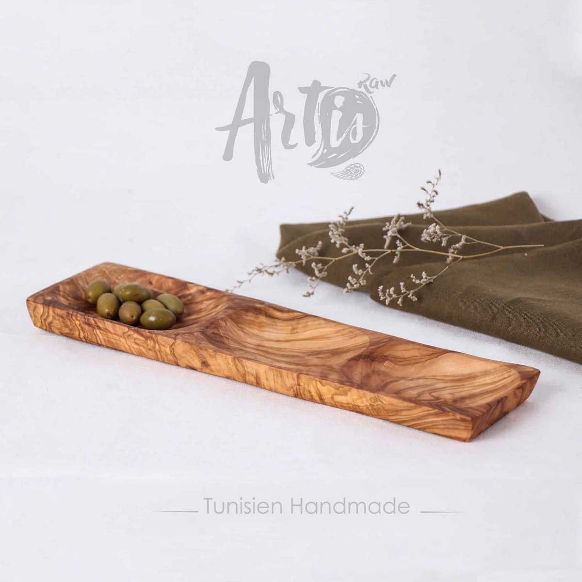 3-Compartment Olive Wood Appetizer Tray – Handmade