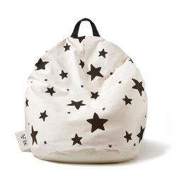 A white kids chair with black star patterns, suitable for children.