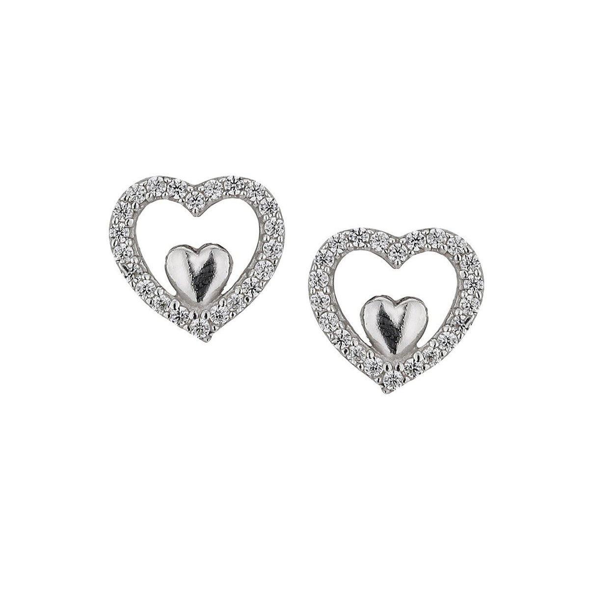 Ohrstecker | Herz aus Sterlingsilber mit CZ | Rhodium