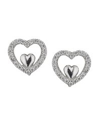 Øreringe | Sterling sølv hjertebelagt CZ | Rhodium