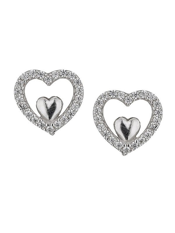Øreringe | Sterling sølv hjertebelagt CZ | Rhodium