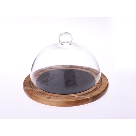Cheese cover wooden and slate tray
