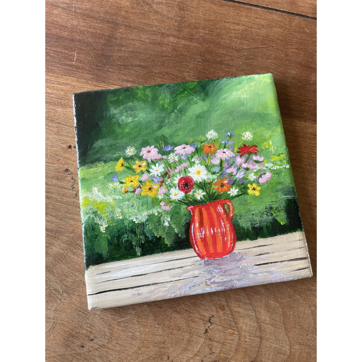 Ramo de campo en florero rojo | Azulejo pintado a mano