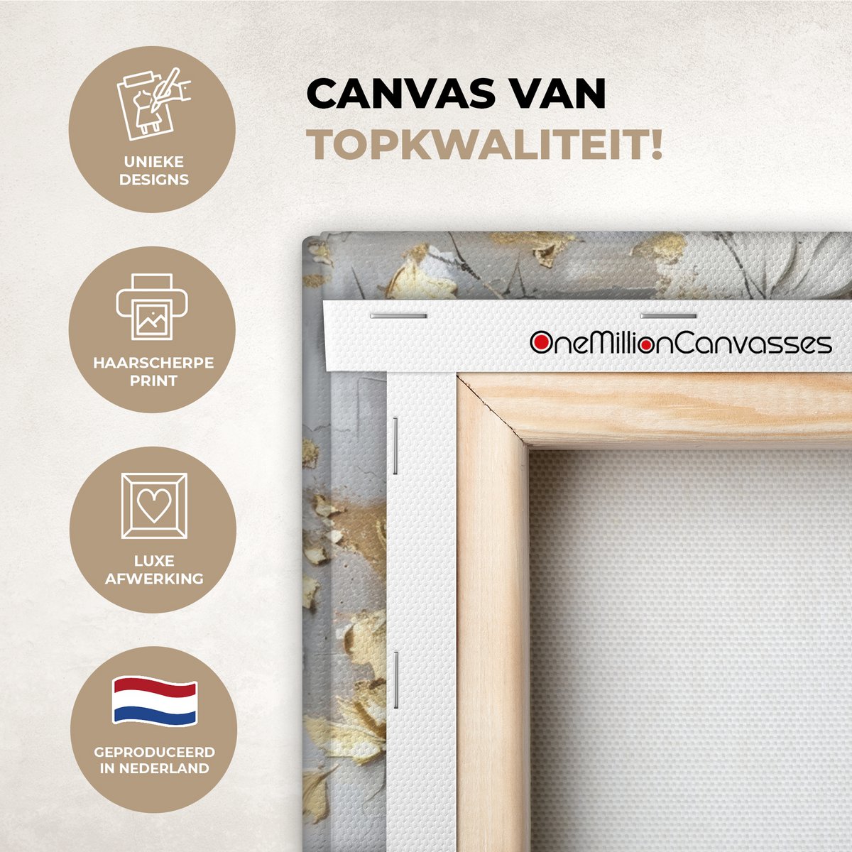 Peinture sur toile - Décoration murale - Boom - Beige - Gray - Gold - Résumé