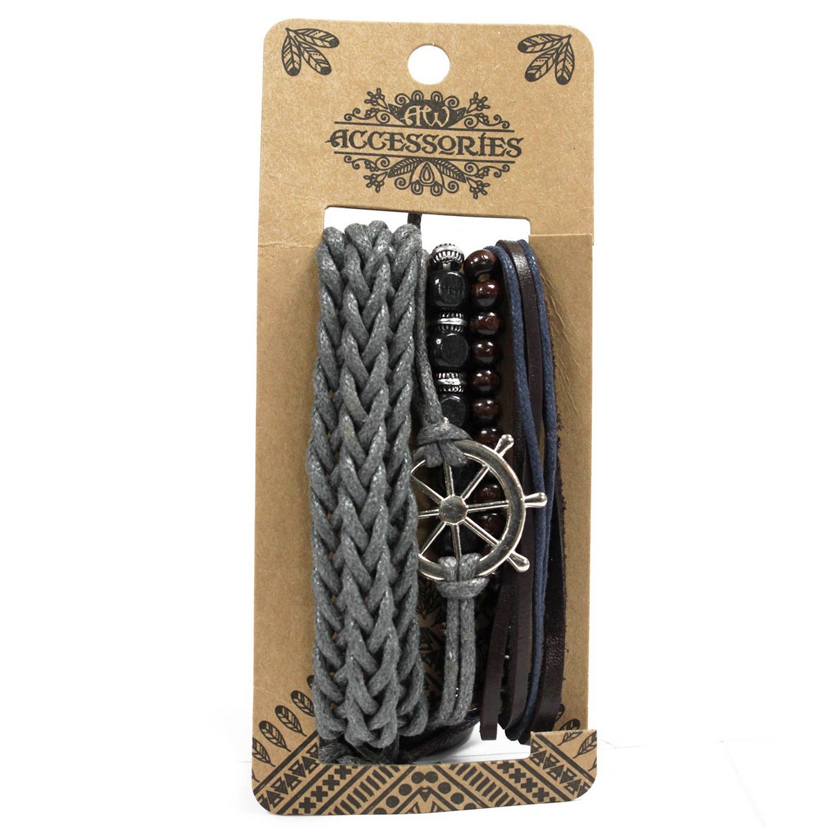 MBS-02 - Mens Bracelet Sets - Metal & Leather (asst)