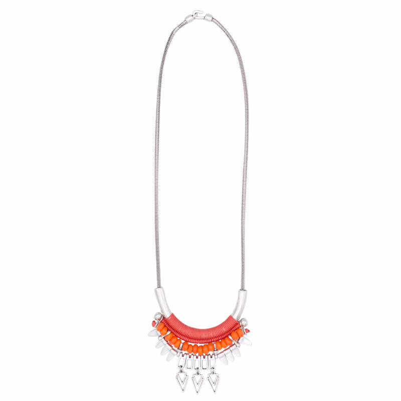 ANDES collana a catena in argento con perle di corallo e arancio