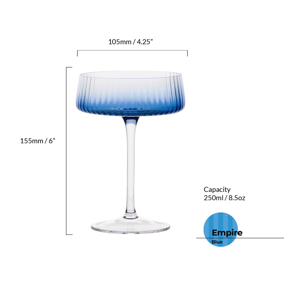 Set of 2 Empire Blue Champagne Coupe Glasses