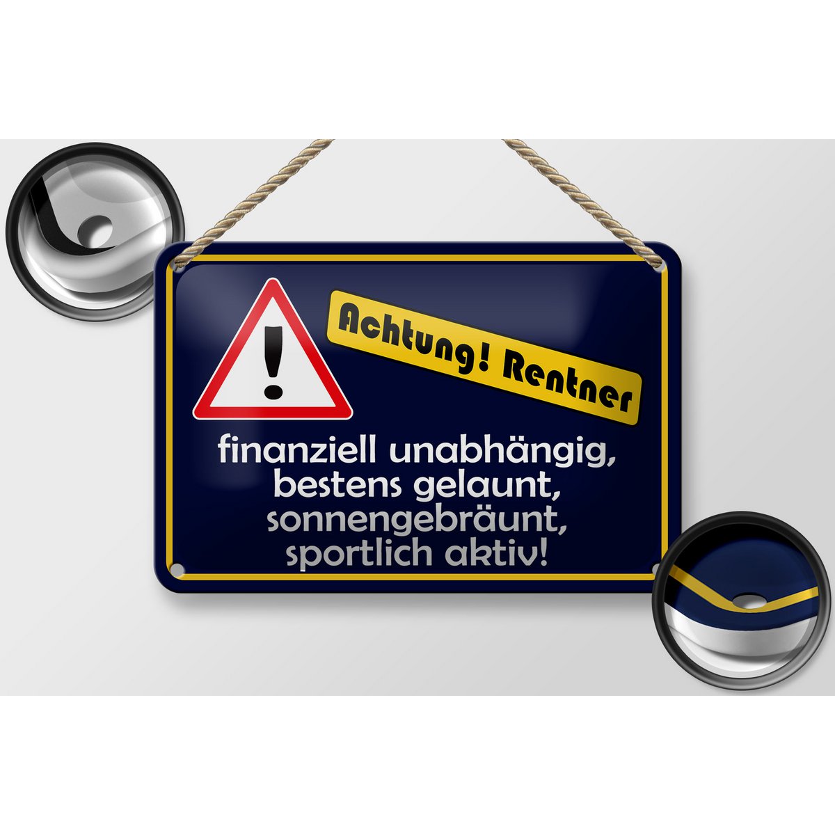 Tin sign saying 18x12cm Attention pensioners decoration
