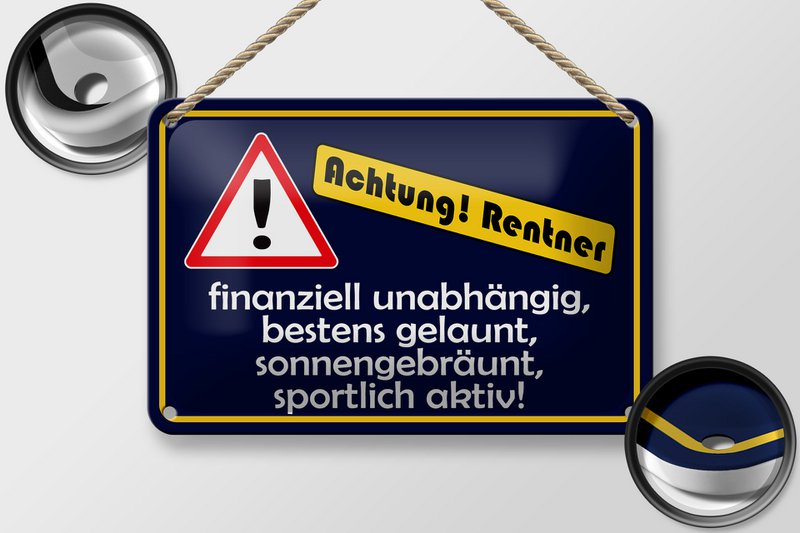 Tin sign saying 18x12cm Attention pensioners decoration