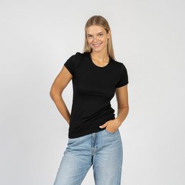 Merino 160 Damesshirt met korte mouwen en ronde hals, zwart