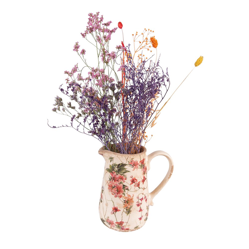 Decoratie Kan 16x11x18 cm Roze Beige Keramiek Bloemen Waterkan