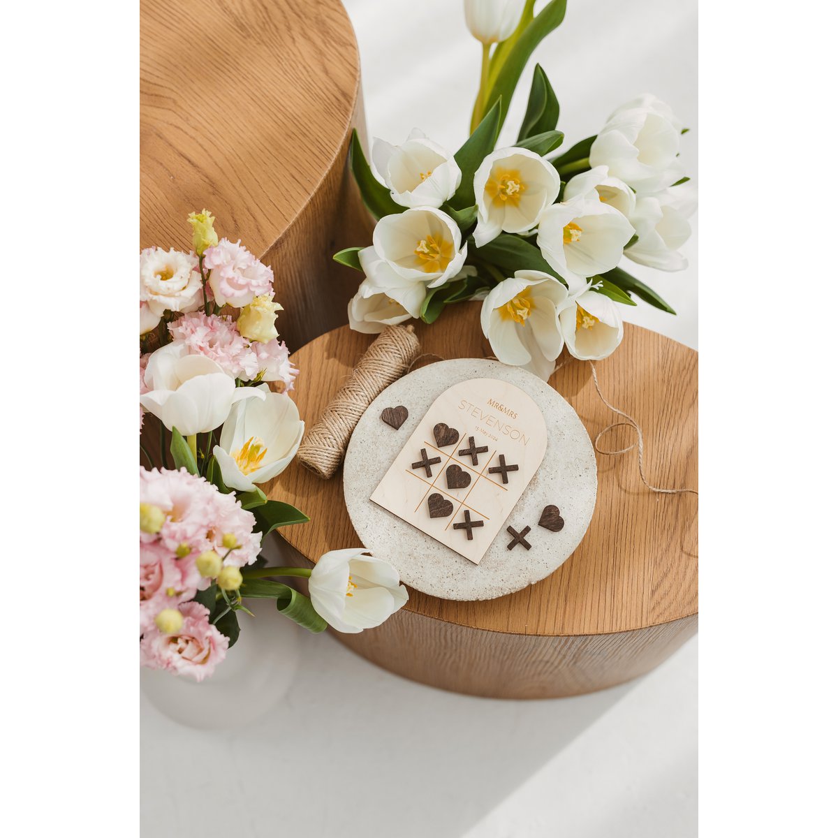 Natürliches, personalisiertes Hochzeitsgeschenk aus Holz – individuelles Tic-Tac-Toe-Spiel – rustikales Hochzeits-Andenken-Geschenk | Personalisiertes Hochzeitsgeschenk aus Holz