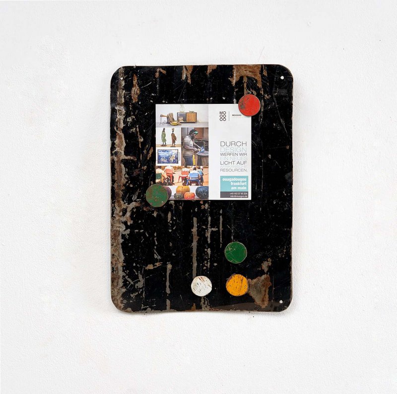 Magnetic board made from recycled oil drums with 5 colorful magnets