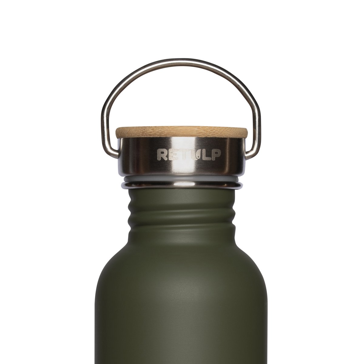 RVS drinkfles bamboe dop 500 ml steel Green