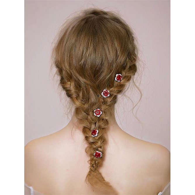 Scarlet Rose Bridal Hair Pins-One set of 8