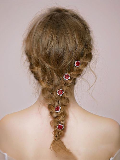 Scarlet Rose Bridal Hair Pins-One set of 8