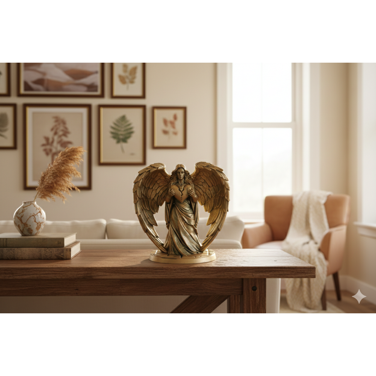 Sculpture d’ange avec cœur – peinte à la main
