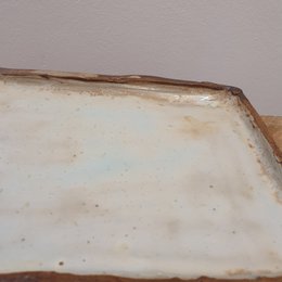 Tray approx. 28 (W) cm x 16.5 (L) cm x 1.5 cm (H)) crockery, handmade, stoneware, unique, creamy white, matt
