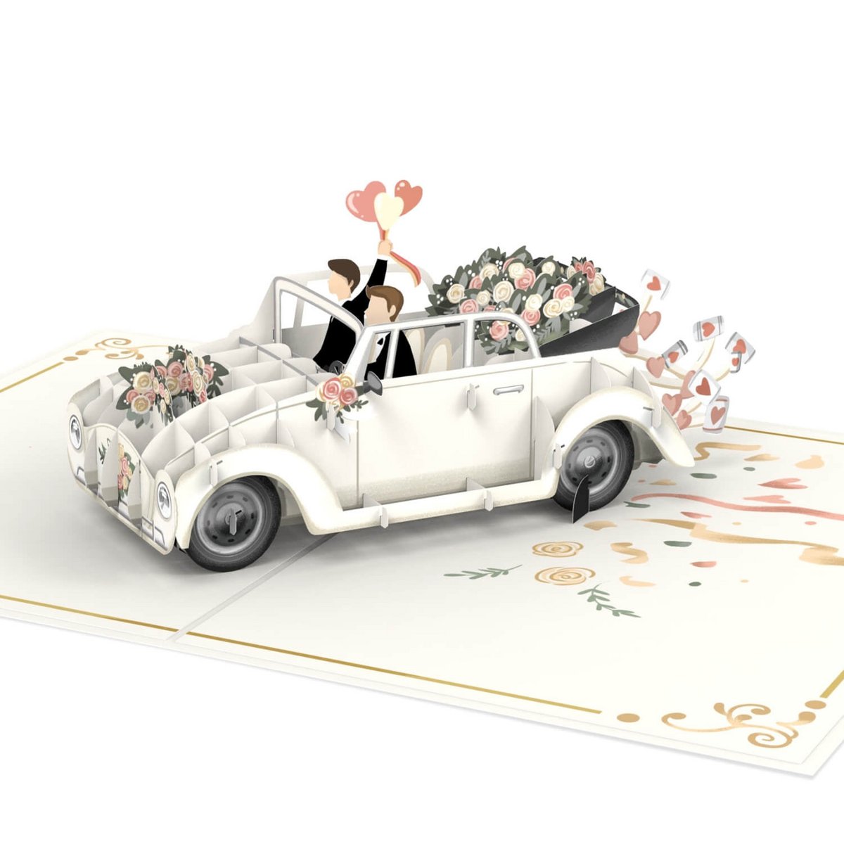 Trouwauto met pop-upkaart voor homoparen