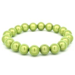Lime green beaded bracelet with round, smooth beads.