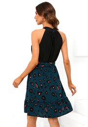 Black Halterneck Top 2 i 1 mini kjole i blå leopardprint