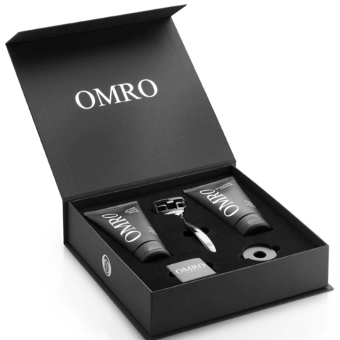 Set de afeitado OMRO SHAVE v. Classic - maquinilla de afeitar, 2 cremas de afeitar, soporte para maquinilla de afeitar, hojas de afeitar